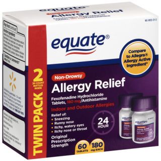 Equate Fexofenadine HCL Allergy Relief Twin Pack 180mg, 2pk