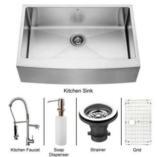 Vigo All in One Farmhouse Apron Front 33 in. 0 Hole Single Bowl Kitchen Sink with Faucet Set in Stainless Steel VG15086
