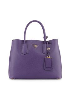 Prada Saffiano Cuir Small Double Bag, Violet (Viola)