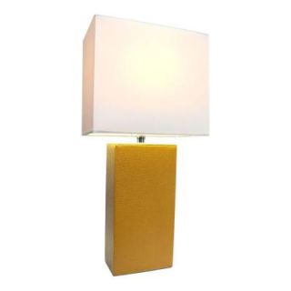 Elegant Designs Monaco Avenue 21 in. Modern Tan Leather Table Lamp with White Fabric Shade LT1025 TAN