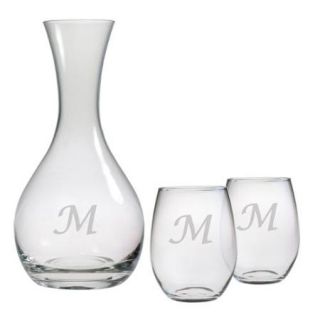 Personalized Carafe and Stemless Wine Glass 3 Piece Set Letter M