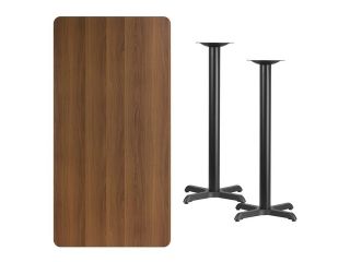 Flash Furniture XU WALTB 3060 T2222B GG 30'' x 60'' Rectangular Walnut Laminate Table Top with 22'' x 22'' Bar Height Table Bases