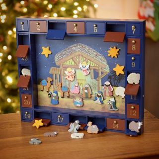 Kurt Adler Wood Nativity Theme Advent Calendar with 24 Magnetic Figures