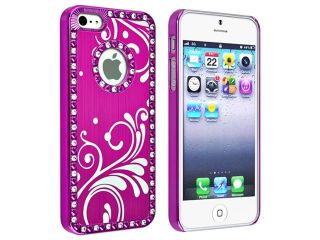 Insten Snap on Hard Case Cover Compatible With Apple iPhone 5   Bling Luxury Hot Pink with Flower