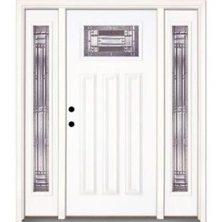 Feather River Doors 63.5 in. x 81.625 in. Preston Zinc Craftsman Unfinished Smooth Fiberglass Prehung Front Door with Sidelites A42105 3A4