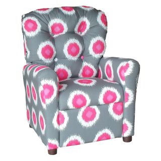 Brazil Furniture 4 Button Back Childrens Recliner   Ikat Domino Flamingo   Kids Upholstered Chairs