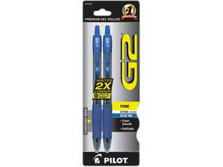 Pilot 31032 G2 Gel Roller Ball Pen, Retractable, Blue Ink, 0.7mm Fine, 2 per Pack