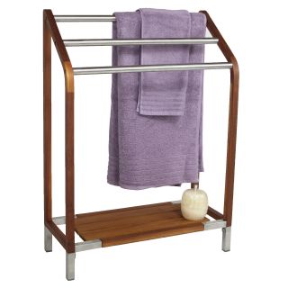 Aqua Teak Stainless Steel and Teak Towel Stand   Towel Bars & Racks