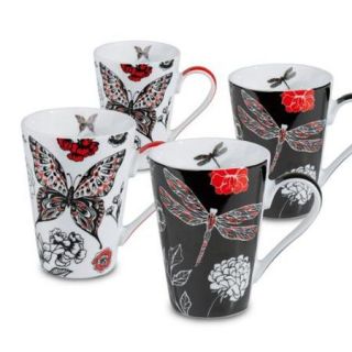Konitz 'Dragonfly/ Butterfly' Porcelain Mugs (Set of 4)