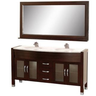 Wyndham Collection Daytona 63 inch Double Bathroom Vanity in Espresso, White Man Made Stone Countertop, White Integral Sinks, and 63 inch Mirror