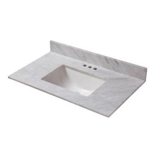 Home Decorators Collection 31 in. W x 19 in. D Marble Vanity Top in Carrara with White Single Trough Basin 22108