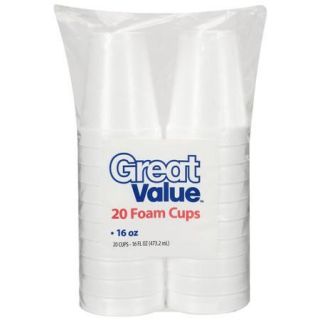 Great Value Foam Cups, 16 Oz, 20ct