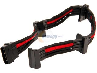 Silverstone PP07 BTSBR One 4pin to Four SATA Connectors Sleeved Extension Power Supply Cable Black & Red