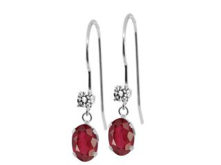 1.43 Ct Oval African Red Ruby White Diamond 14K White Gold Earrings