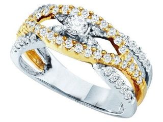 14K White Gold Two Tone 0.75CT Shared Prong Diamond Split Lustrous Bridal Ring