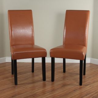 Villa Faux Leather Worn Brown Dining Chairs (Set of 2)
