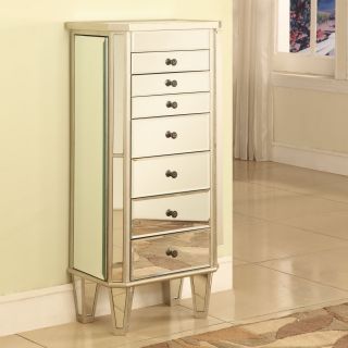 Mirrored Jewelry Armoire with Silver Wood Finish   Jewelry Armoires