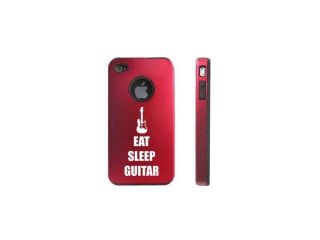 Apple iPhone 4 4S Red D5905 Aluminum & Silicone Case Cover Eat Sleep Guitar