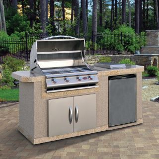 Cal Flame 7 ft. BBQ Island with Gas Grill   White Ash Stucco