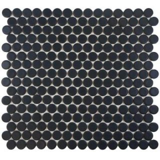 Merola Tile Hudson Penny Round Matte Black 12 in. x 12 1/4 in. x 5 mm Porcelain Mosaic Tile (10.2 sq. ft. / case) FKOMPR22
