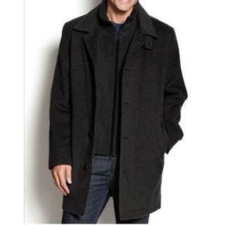 Nautica Mens Black Single Breasted Wool Overcoat   17570552