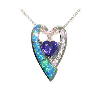 CGC Sterling Silver Created Opal Double Heart Necklace  