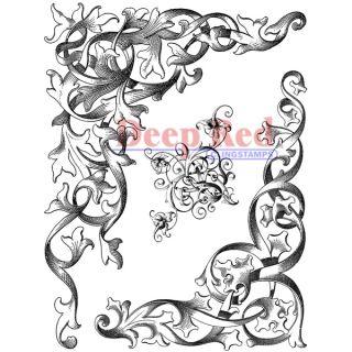 Deep Red Cling Stamp 4X5.25 Wrought Iron Corners  
