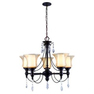 World Imports Ethelyn Collection 5 Light Oil Rubbed Bronze Chandelier with Elegant Old World Glass Shades 9763 88