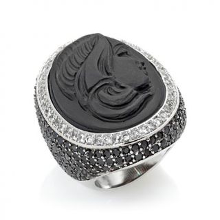 AMEDEO "Nero Chic" Handcarved 25mm Black Lava Raised Relief CZ Frame Ring   7362662