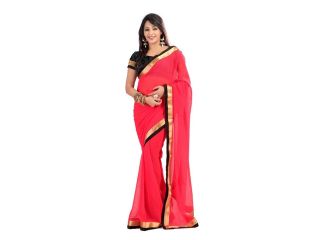 Triveni Classy Red Colored Velvet Bordered Chiffon Saree