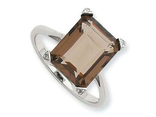 Sterling Silver Rhodium Smokey Quartz Diamond Ring, Size 6