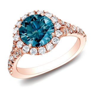 Auriya 14k Rose Gold 1ct TDW Blue Round Cut Diamond Ring (SI1 SI2)