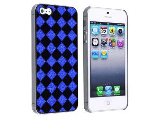 Insten Black/Blue Checker Hard Plastic Case + 3D Diamond Blink Screen Protector Compatible with Apple iPhone 5
