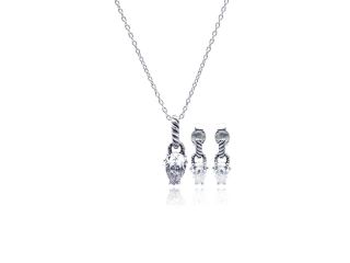 Cubic Zirconia CZ .925 Sterling Silver Tear Drop Design Necklace Pendant Earrings Jewelry Set 567 sts00353