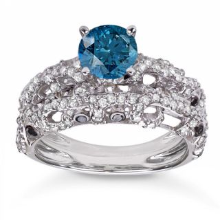 10k White Gold 2ct TDW Blue and White Diamond Bridal Ring Set (H I, I1