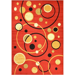Paterson Collection Contemporary Abstract Circles Red Area Rug (82 x