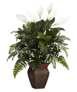 Mixed Greens with Spathyfillium & Decorative Vase Silk Plant   Silk Plants