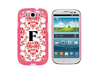 Letter F Initial Damask Elegant Red Black White   Snap On Hard Protective Case for Samsung Galaxy S3   Pink