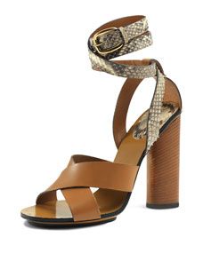 Gucci Snakeskin Ankle Wrap Sandal, Bisco/Old Roccia