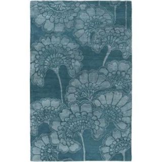 8' x 11' Spring Blooming Teal and Mint Green Hand Tufted Area Throw Rug