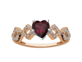 0.94 Ct Heart Shape Red Rhodolite Garnet White Diamond 14K Rose Gold Ring