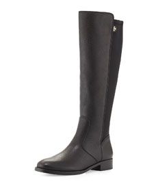 Tory Burch Selden Pebbled Leather Riding Boot, Black