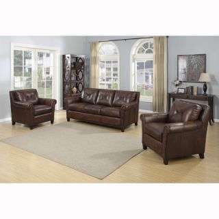 Ashford Brown Top Grain Leather Sofa and Two Leather Chairs