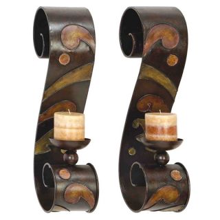 Wood and Metal Rustic Candle Sconces (Set of 2)