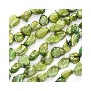 Lustrous Bright Lime Green Keishi Pearls 7mm / 16 Inch Strand