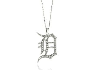 .925 Sterling Silver Rhodium Plated Open Letter D Cubic Zirconia Necklace