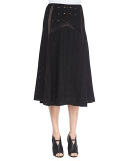 Veronica Beard Blake Perforated Midi Skirt, Black