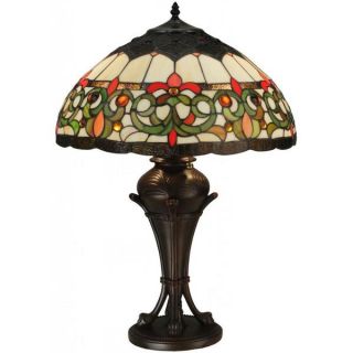 Tiffany style Victorian 2 light Table Lamp with Blue Glass Shade