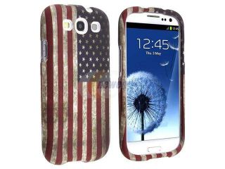 Insten Snap on Rubber Coated Case Cover US Flag + Privacy Screen Protector Compatible with Samsung Galaxy S III/ S3