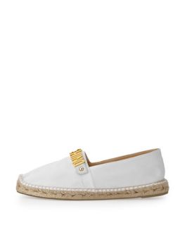 Moschino Lettering Canvas Espadrille Flat, White